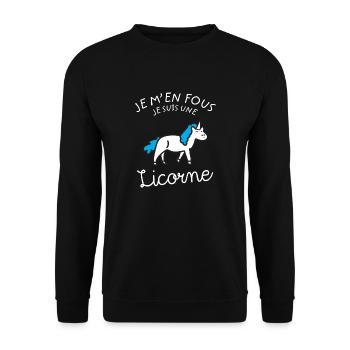 Je M'en Fous Je Suis Une Licorne - Sweat-shirt Unisexe - noir - Devant - Alina (178cm) & Michal (187cm)