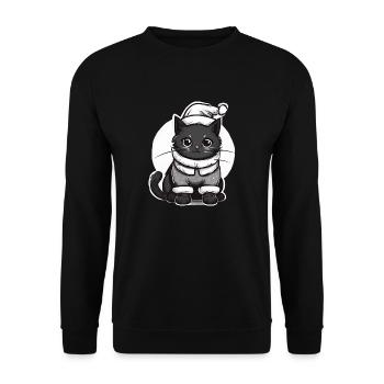 Santa Cat, Weihnachtskatze - Unisex Pullover - Schwarz - Vorne - Alina (178cm) & Michal (187cm)