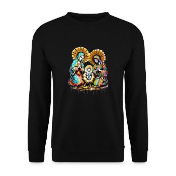 Weihnachtsfamilie | Frohe Weihnachten Jesus Maria - Unisex Pullover - Schwarz - Vorne - Alina (178cm) & Michal (187cm)