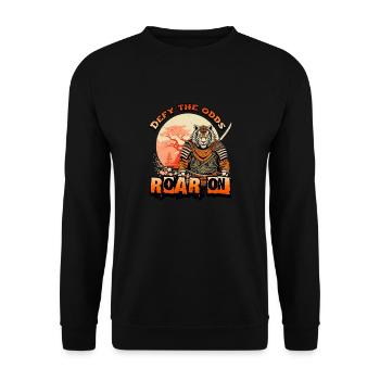 Tiger Samurai Defy The Odds Roar On - Unisex Sweatshirt - black - Front - Alina (178cm) & Michal (187cm)