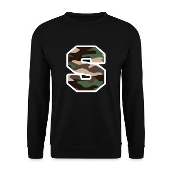 Letter S Military Camouflage - Geschenkidee - Unisex Pullover - Schwarz - Vorne - Alina (178cm) & Michal (187cm)