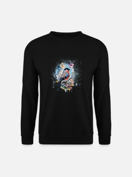 vogel,fink,aquarell,wildblumen,blumen - Unisex Pullover - Schwarz