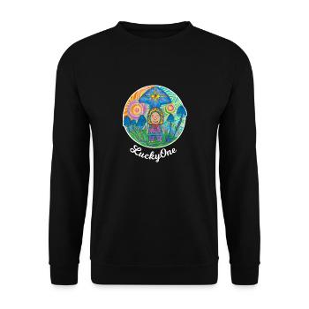 LuckyOne "Glückspilz" - Unisex Pullover - Schwarz - Vorne - Alina (178cm) & Michal (187cm)