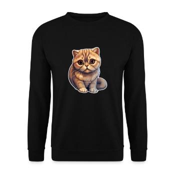 Scottish Fold Katze - Unisex Pullover - Schwarz - Vorne - Alina (178cm) & Michal (187cm)