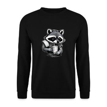 Limo trinkender Waschbär - Unisex Pullover - Schwarz - Vorne - Alina (178cm) & Michal (187cm)