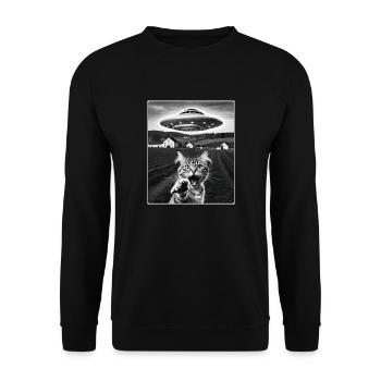 Selfie de chat avec OVNI extraterrestre Cadeaux de chat drôles - Sweat-shirt Unisexe - noir - Devant - Alina (178cm) & Michal (187cm)