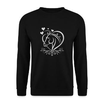 Pferdekopf Herz mit Herzen - Unisex Pullover - Schwarz - Vorne - Alina (178cm) & Michal (187cm)