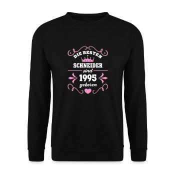 Jahrgang 1995 Schneiderin Kollegin Schneiderei - Unisex Pullover - Schwarz - Vorne - Alina (178cm) & Michal (187cm)