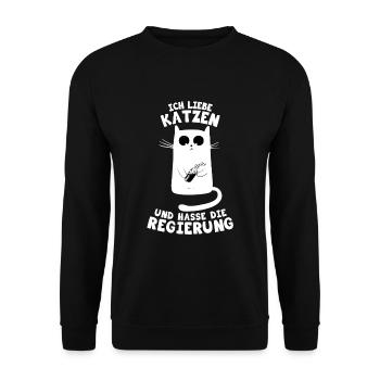 Liebe Katzen, hasse die Regierung - Unisex Pullover - Schwarz - Vorne - Alina (178cm) & Michal (187cm)