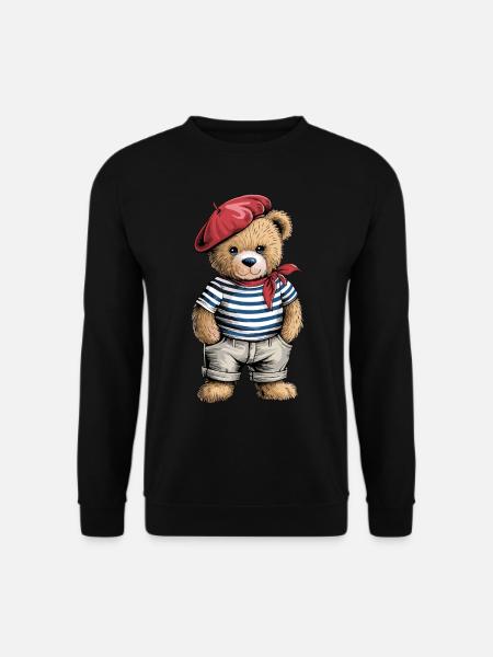 Niedlicher Teddybär Französisch Baskenmütze - Unisex Pullover - Schwarz