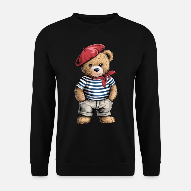 Niedlicher Teddybär Französisch Baskenmütze - Unisex Pullover - Schwarz