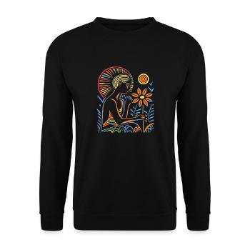 Abstrakte kontemplations Mode neue Gelassenheit. - Unisex Pullover - Schwarz - Vorne - Alina (178cm) & Michal (187cm)