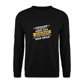Praxisanleiter Beruf Geschenk - Unisex Pullover - Schwarz - Vorne - Alina (178cm) & Michal (187cm)