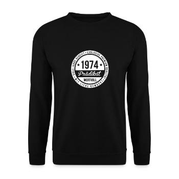 1974 geboren | Jahrgang 1974 | Geburtsjahr 74 - Unisex Pullover - Schwarz - Vorne - Alina (178cm) & Michal (187cm)