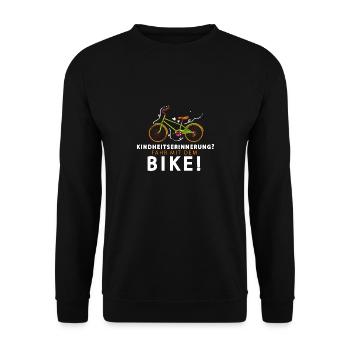Kindheitserinnerung Fahrrad Geschenk T-Shirt - Unisex Pullover - Schwarz - Vorne - Alina (178cm) & Michal (187cm)