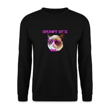 Cute Grumpy Geek Cat Gift - Unisex Sweatshirt - black - Front - Alina (178cm) & Michal (187cm)