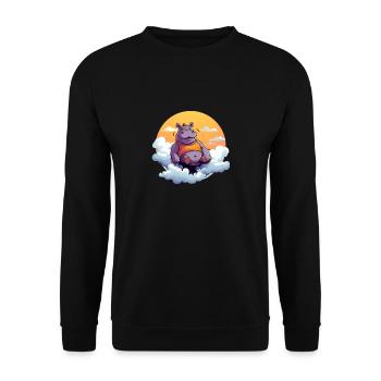 Funny hippopotamus floating on a cloud - Unisex Sweatshirt - black - Front - Alina (178cm) & Michal (187cm)