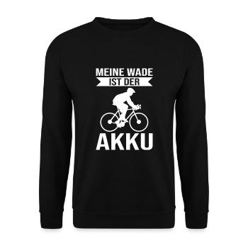 Meine Wade ist der Akku Fahrrad Spruch - Unisex Pullover - Schwarz - Vorne - Alina (178cm) & Michal (187cm)