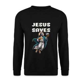 Jésus Soccer Cadeau Drôle Football Dieu Jésus Citation - Sweat-shirt Unisexe - noir - Devant - Alina (178cm) & Michal (187cm)