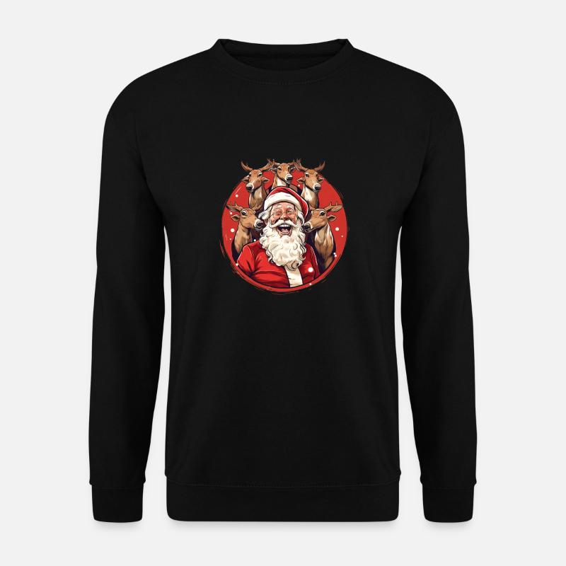 Singender Weihnachtsmann mit Rentieren - Unisex Pullover - Schwarz