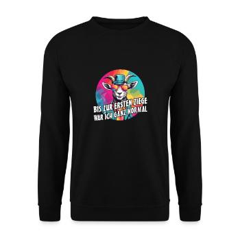 Bis zur ersten Ziege war ich ganz normal - Unisex Pullover - Schwarz - Vorne - Alina (178cm) & Michal (187cm)