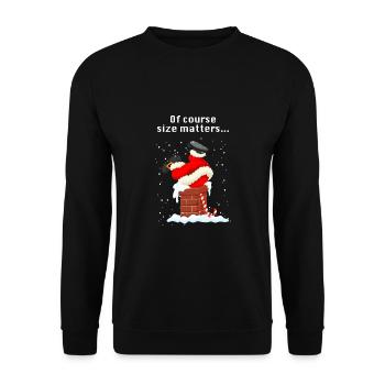 Lustiger Weihnachtspullover - Santa im Kamin - Unisex Pullover - Schwarz - Vorne - Alina (178cm) & Michal (187cm)