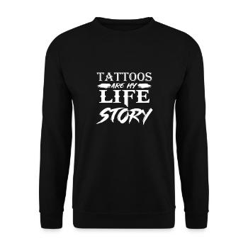Tattoo Spruch Geschenk lustiges Tätowierer Motiv - Unisex Pullover - Schwarz - Vorne - Alina (178cm) & Michal (187cm)