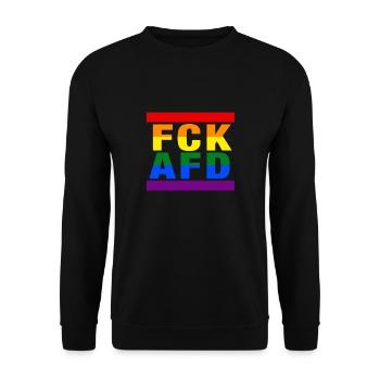 FCK AFD - Zeichen setzen gegen Rechts, Gegen Nazis - Unisex Pullover - Schwarz - Vorne - Alina (178cm) & Michal (187cm)