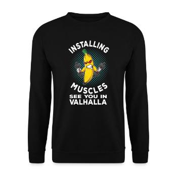 Fitness Banana Installing Muscles Valhalla Gym - Unisex Pullover - Schwarz - Vorne - Alina (178cm) & Michal (187cm)