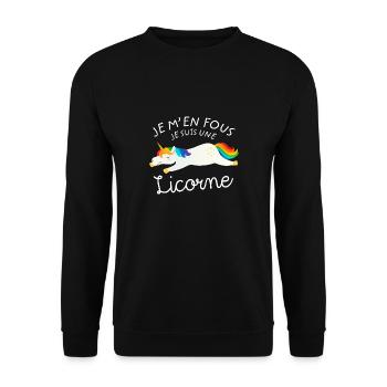 Je M'en Fous Je Suis Une Licorne - Sweat-shirt Unisexe - noir - Devant - Alina (178cm) & Michal (187cm)