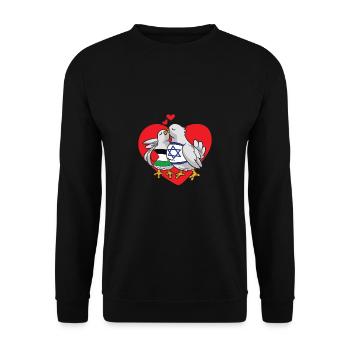 Israel Palästina Freundschaft Liebe Friedenstaube - Unisex Pullover - Schwarz - Vorne - Alina (178cm) & Michal (187cm)