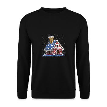 Amerikanisches Lebkuchenhaus USA Weihnachten - Unisex Pullover - Schwarz - Vorne - Alina (178cm) & Michal (187cm)