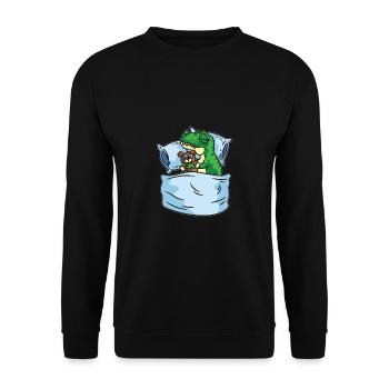 Schlafendes T-Rex Stofftier Sleepshirt - Unisex Pullover - Schwarz - Vorne - Alina (178cm) & Michal (187cm)