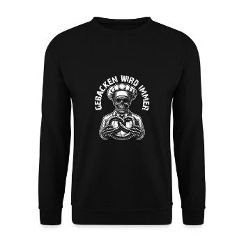 Zombie als Bäcker - gebacken wird immer - Unisex Pullover - Schwarz - Vorne - Alina (178cm) & Michal (187cm)
