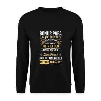 BONUS PAPA - Unisex Pullover - Schwarz - Vorne - Alina (178cm) & Michal (187cm)