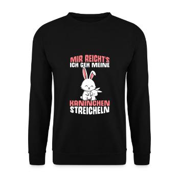 Mir reichts ich geh meine Kaninchen streicheln süß - Unisex Pullover - Schwarz - Vorne - Alina (178cm) & Michal (187cm)