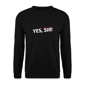 Yes, Sir! mit roten Hörnern - weiß - Unisex Pullover - Schwarz - Vorne - Alina (178cm) & Michal (187cm)