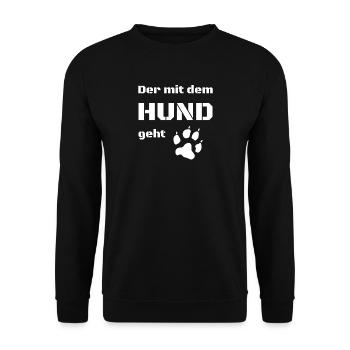 Der mit dem Hund geht Gassi gehen - Unisex Pullover - Schwarz - Vorne - Alina (178cm) & Michal (187cm)