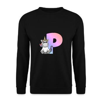 Licorne Lettre P - Sweat-shirt Unisexe - noir - Devant - Alina (178cm) & Michal (187cm)