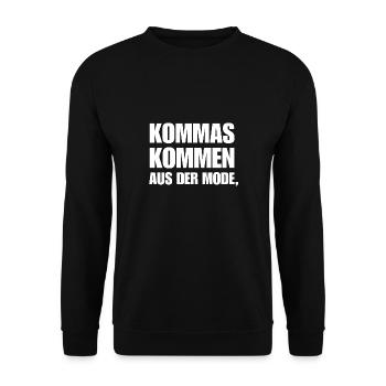 Kommas Kommen Aus Der Mode. Geschenk Deutschlehrer - Unisex Pullover - Schwarz - Vorne - Alina (178cm) & Michal (187cm)