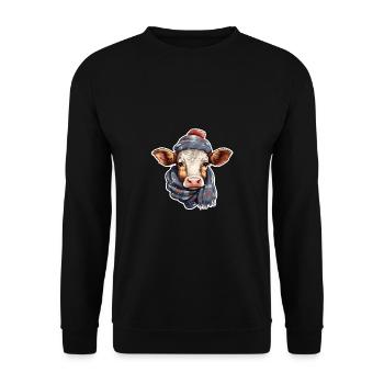 Winter cow happiness - Unisex Sweatshirt - black - Front - Alina (178cm) & Michal (187cm)