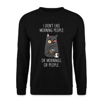 Morning People Moody Kitty Tired Cat Funny - Unisex Pullover - Schwarz - Vorne - Alina (178cm) & Michal (187cm)
