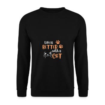 La vie est meilleure avec un chat drôle d’amoureux des chats - Sweat-shirt Unisexe - noir - Devant - Alina (178cm) & Michal (187cm)
