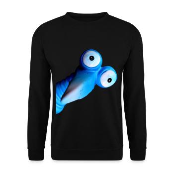 Funny blue bird with big eyes - Unisex Sweatshirt - black - Front - Alina (178cm) & Michal (187cm)