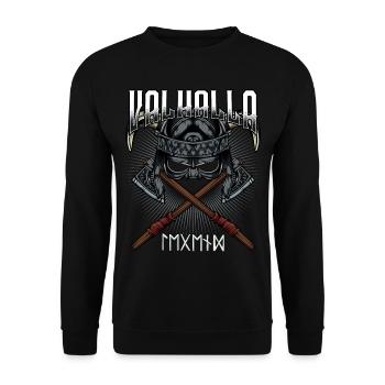 Valhalla Viking Äxte Helm Runen Walhall Geschenk - Unisex Pullover - Schwarz - Vorne - Alina (178cm) & Michal (187cm)