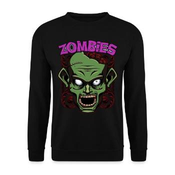 Zombie Gesicht Zombies Untote Horror Geschenkidee - Unisex Pullover - Schwarz - Vorne - Alina (178cm) & Michal (187cm)