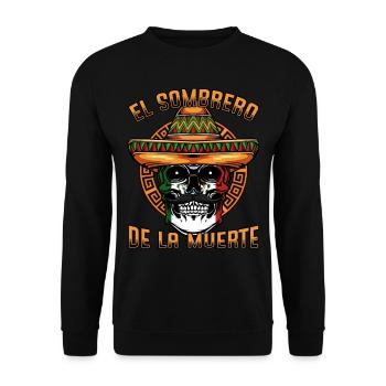 Mexikanisch Totenkopf Mexiko Sombrero Geschenkidee - Unisex Pullover - Schwarz - Vorne - Alina (178cm) & Michal (187cm)