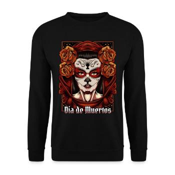 La Catrina | Tag der Toten Festtag Mexiko Geschenk - Unisex Pullover - Schwarz - Vorne - Alina (178cm) & Michal (187cm)