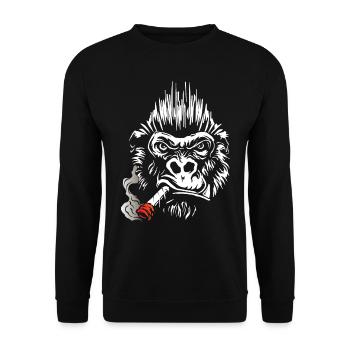 Gorilla raucht Zigarre, Big Boss T-Shirt Geschenk - Unisex Pullover - Schwarz - Vorne - Alina (178cm) & Michal (187cm)