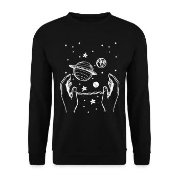 Hand reaches over the universe - Unisex Sweatshirt - black - Front - Alina (178cm) & Michal (187cm)